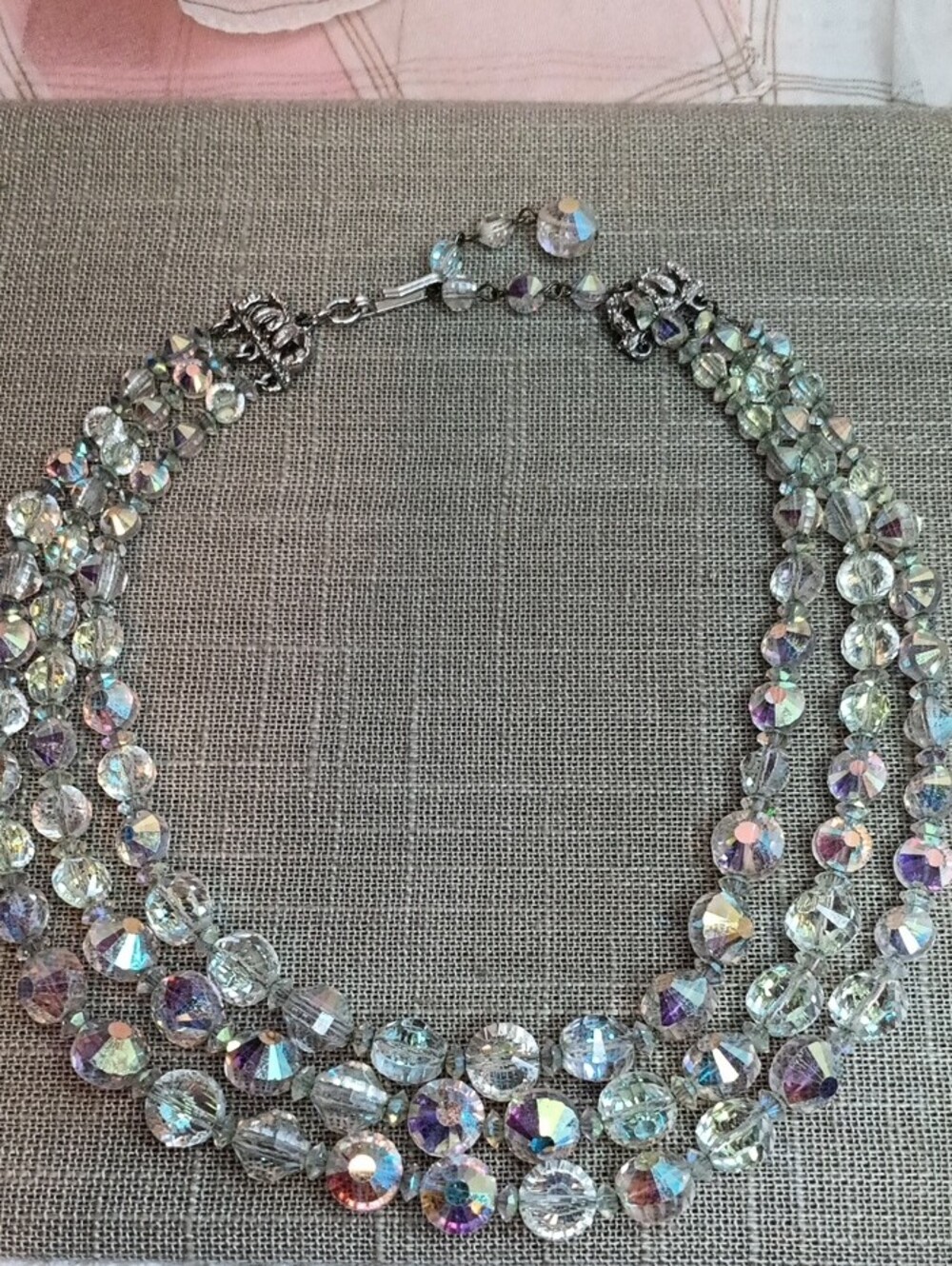 Hobé Aurora Borealis Clear Glass Bead Necklace Bracelet Earrings Set Vintage - Picture 2 of 14